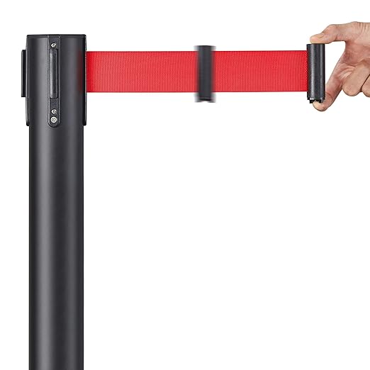 Yaheetech 2-Pack Stanchion Post Rope Barriers - Heavy Duty Black Crowd Control Stanchions 36-Inch Height with 6.5 Feet Red Retractable Belt Easy Connect Assembly