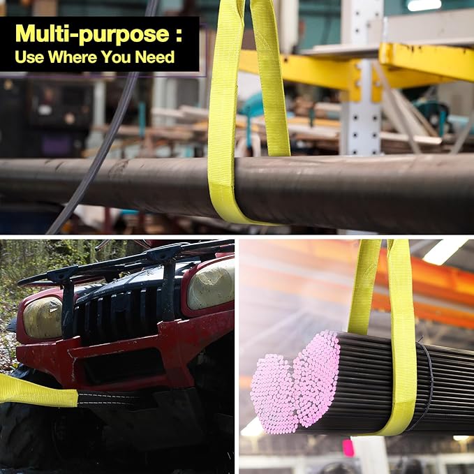 Lift Sling Straps,3"x 12' 2-Ply Heavy Duty Flat Eye Lifting Sling Straps, Lift Strap for Hoist Tow Rigging Securing Moving, Web Winch Strap for Trailer, Truck 9000 Vertical, 7300 Choker, 18000 Basket