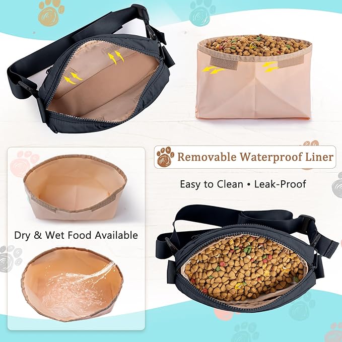 Fashion Dog Treat Pouch with Clicker Stylish Crossbody Dog Walking Bag, 3-in-1 Dog Training Treat Pouch with Removable Waterproof Liner, Treat Holder Waist Bag for Puppy Training & Daily Walks