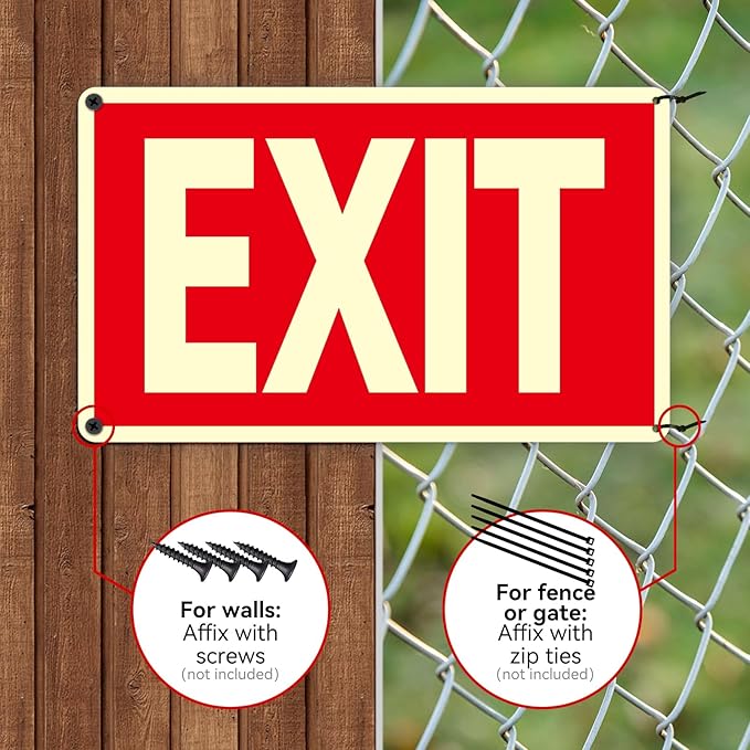 Exit Sign -2 Pack Glow in the Dark Exit Signs Aluminum 12x7 Inch – Photoluminiscent, Laminated for Ultimate UV, Weather & Fade Resistance , Indoor & Outdoor for Business, School, Office, Warehouse,fire exit sign