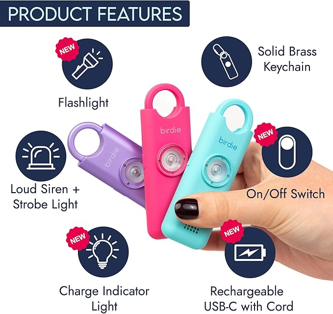 She’s Birdie 3.0 New Version – The Original Personal Safety Alarm for Women by Women–Loud Siren, Flash Light and Rechargeable Battery in a Variety of Colors (Metallic Rose Pink)