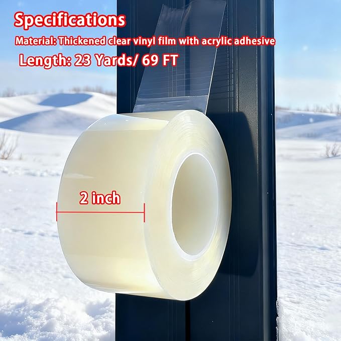 Birllaid Transparent Window Weather Sealing Tape, 2 Inch x 23 Yards (69 FT), Window AC Seal Air Conditioner Sealing Tape, No Residue, Clear