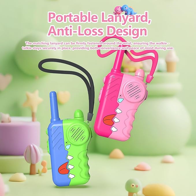 Pink Kids Walkie Talkies 2 Pack for Girls - 1000 Feet Long Range with Clear Sound, Anti-Loss Lanyard, Adjustable Volume Knob & Flashlight, Durable Birthday Gifts for 3-8 Year Old (3 AAA Batteries)