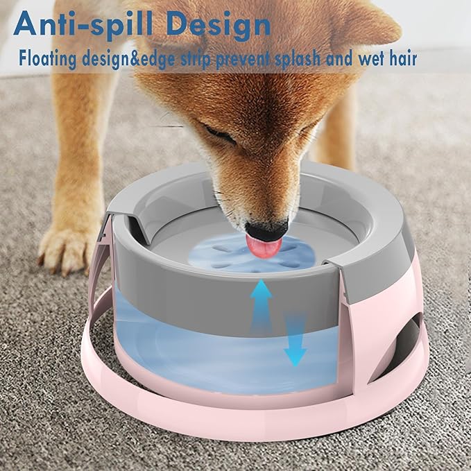 Takfox Dog Water Bowl, No Spill Cat Slow Feeder Water Dispenser Portable Vehicle Carried Car Travel Bowls for Small Medium Pets Sloppy Messy Drinkers 25oz, Pink