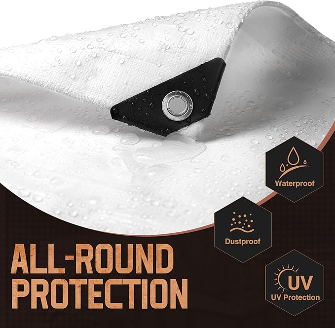Tarp Heavy Duty 8x12 FT, 12 Mil Thick Large Tarps Water-Proof with Grommets, UV& Tear Resistant, Plastic Cover for Pool Roof Tent Outdoor Firewood, White