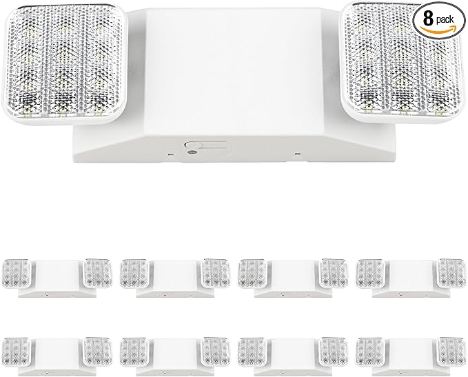 Sunco 8 Pack LED Emergency Lights, Commercial Lighting for Business, Power Outages, Offices, with Backup Battery (90 Minutes), Wall Mount, Hard Wired, 120-277V, Fire Resistant (94V-0) UL