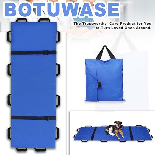Portable Transport Stretcher with 12 Handles，Dog Stretcher & Gurney with Carrying Bag Patient Animal Mover Travel Size Emergency Casualty Evacuation-Capacity 400lbs (Blue)