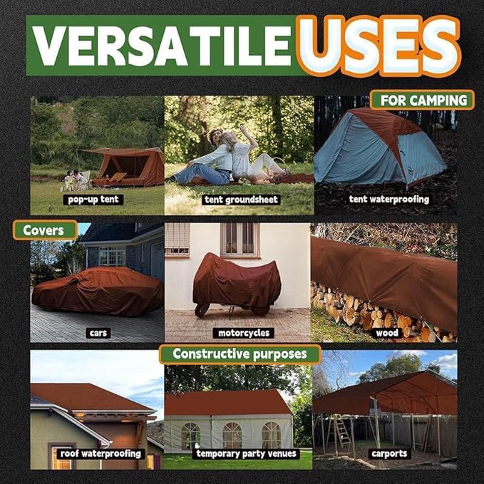 RAINDEWAY 7x7 Feet Super Heavy Duty Tarp 18 Mil,UV Resistant, Weatherproof, Multipurpose Waterproof Poly Tarp Cover with Grommets and Reinforced Edges,Brown Tarps