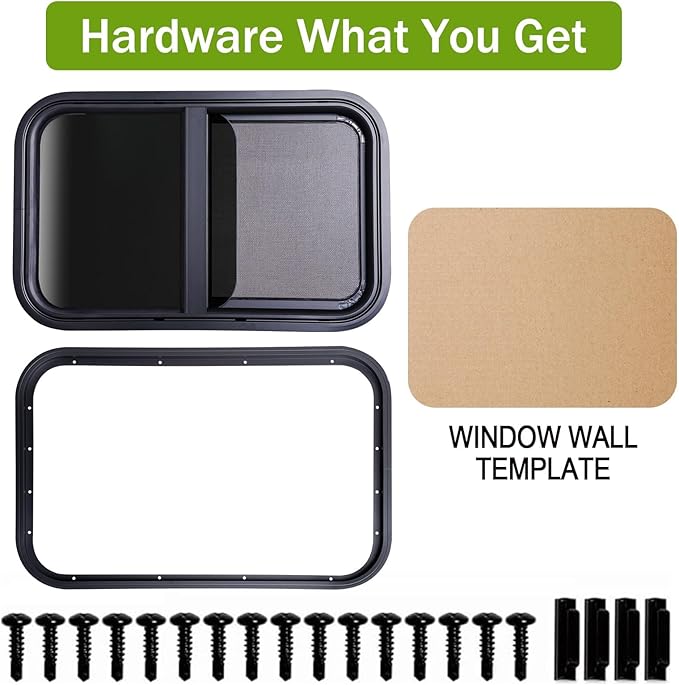 24"x15" RV Sliding Window - Horizontal Teardrop Style, DOT-Certified Tempered Glass & Trim Kit, Aluminum Alloy Frame w/Mesh Screen