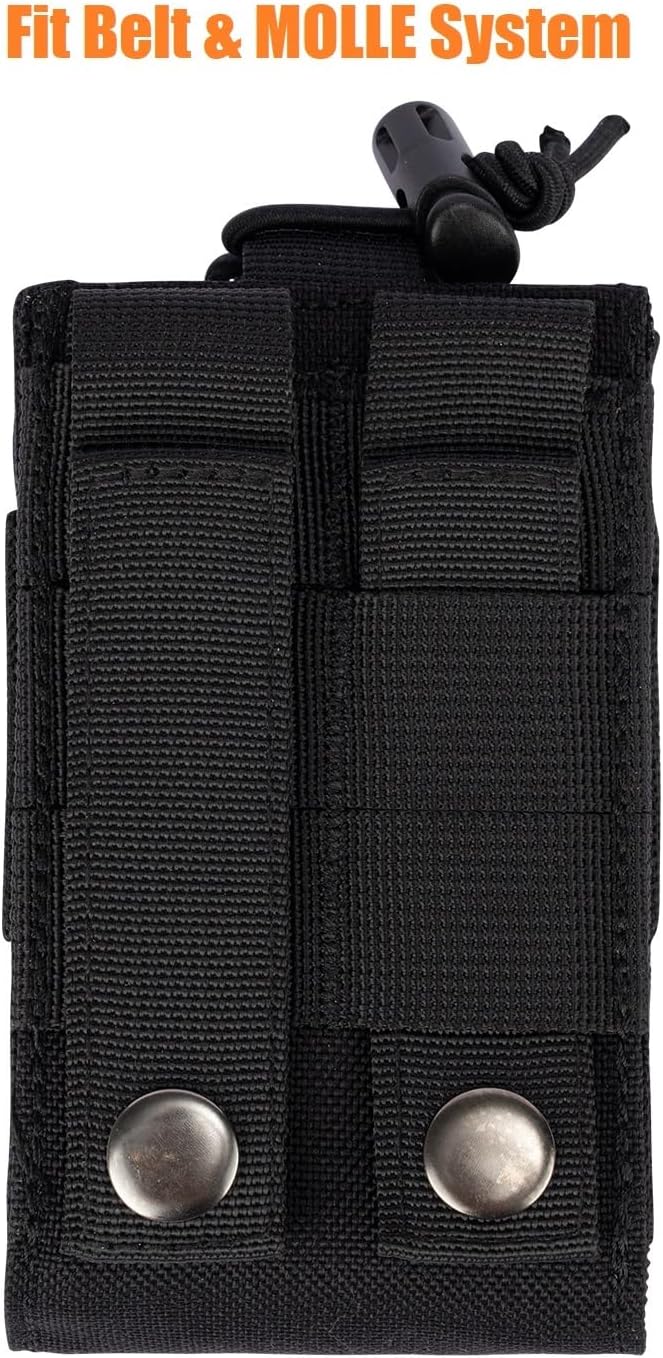 Adjustable Radio Pouch MOLLE Radio Holder for Tactical Duty Belt Two Ways Radio Holster Walkie Talkies Case Rifle Mag Carrier 5.56mm 7.62mm Magazine Nylon Carry Bag for Police Security Rescue