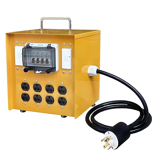 Temporary Distribution Box, Equipped with a 30A L14-30P 125V/250V Outlet, Four MEMA-5-20R 120V GFCI Double outlets, Portable Power Center with Each Outlet Equipped with a 20A Circuit Breaker