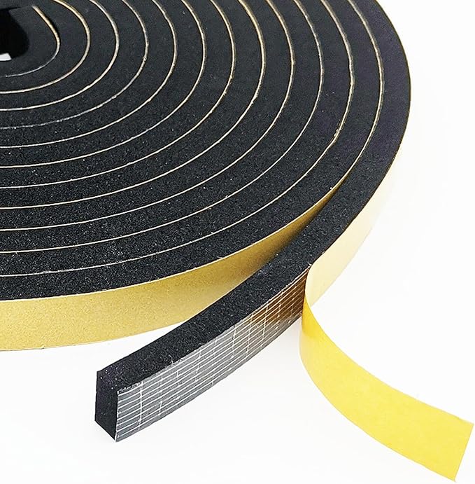 Weather Stripping Door Seal Strip, Strong Adhesive, Weatherproof, Reduce Noise, Gap Filler, Foam Insulation Tape for Doors and Windows (1/2 in x 1/8 in x 32 Ft)