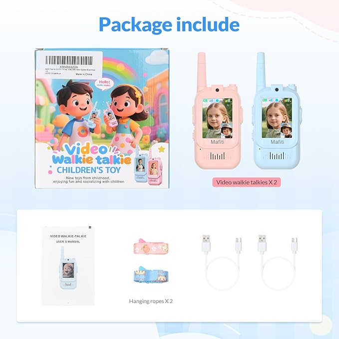 Mafiti Toys for 3 4 5 6 7 8 Year Old Boys Girls Mini Video Walkie Talkies for Kids 2 Pack Rechargeable 1000 Feet Range Birthday Indoor Outdoor (Blue+Pink)