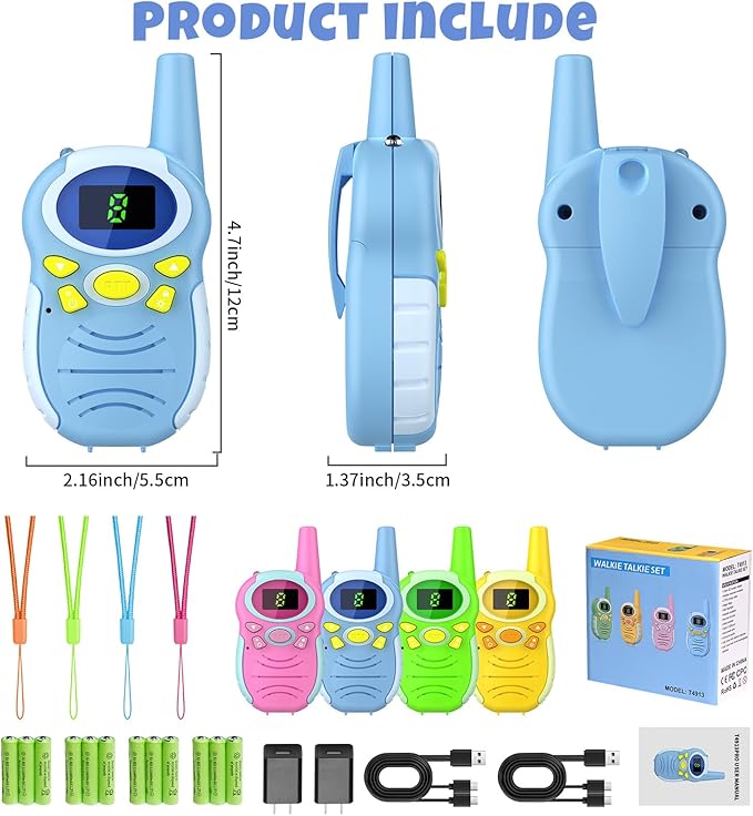Walkie Talkies for Kids Rechargeable - Boys Girls Christmas Toys Birthday Gifts for Age 4-6 6-8 Year Old Kid Presents - Long Range 2 Way Radio Flashlight Outdoor Toy Camping Hiking