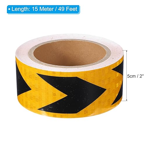 PATIKIL Reflective Tape, 2 Inch x 49 ft Waterproof Self Adhesive High Visibility Safety Warning Arrow Tape Outdoor Reflectors for Trucks Trailers Cars, Yellow Black