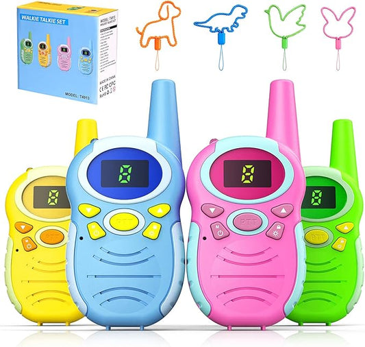 Walkie Talkies for Kids 4 Pack - Boys Girls Christmas Toys Birthday Gifts for Age 4-6 6-8 Year Old Kid Presents - Rechargeable Long Range 2 Way Radio Flashlight Outdoor Toy Camping Hiking