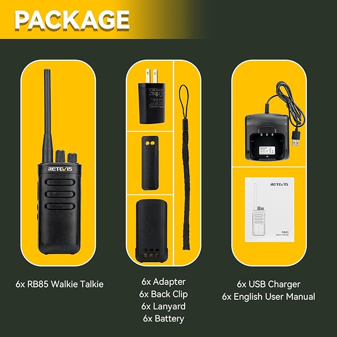 Retevis RB85 2 Way Radios Long Range,Noise Cancelling High Power Walkie Talkies for Adults,16CH 2000mAh Battery,Professional Two Way Radios for Commercial Use School Security (6 Pack)