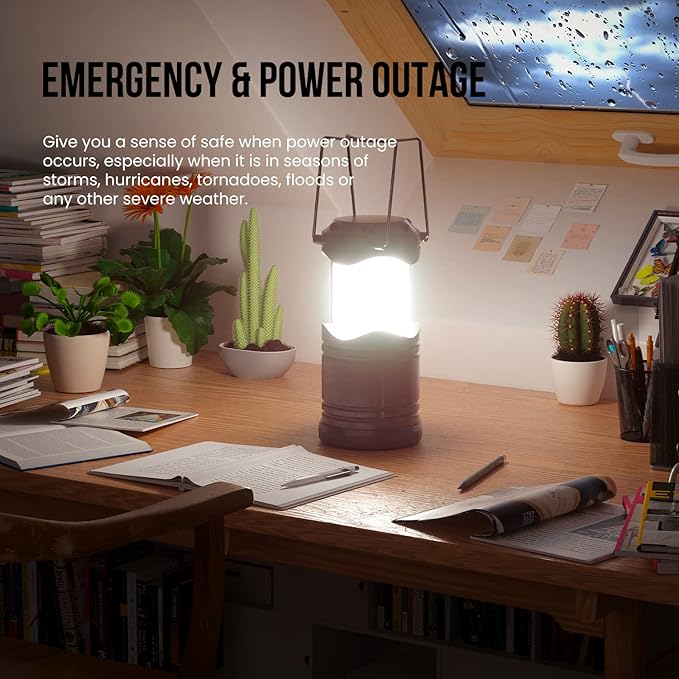 Lichamp LED Camping Lantern, 4 Pack Battery Powered Flashlight for Power Outages, Portable Collapsible Hanging Light Essential for Home, Outdoor, Emergency Lamp Survival Kit Gear for Hurricane, Black