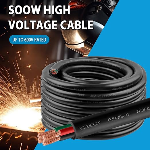 75ft 8/4 8 AWG Portable Power Cable (4 Conductor) - SOOW 600V 8 Gauge Electric Wire for Motor Leads, Portable Lights, Battery Chargers and Machinery - 4 Conductor - 75 Feet Electrical Cord