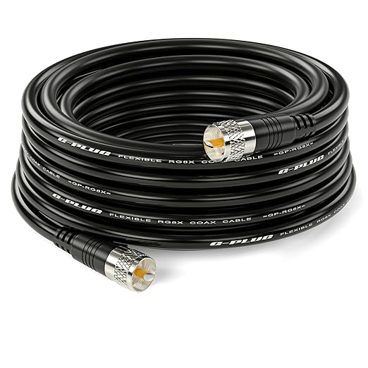 G-PLUG RG8X Coaxial Cable 100FT – 50 Ohm Low-Loss Coax with PL259 Connectors – Pure Copper Core, Dual Shielding, Waterproof PVC – for CB & HAM Radio, SWR Meter, Antenna Analyzer, RF Use
