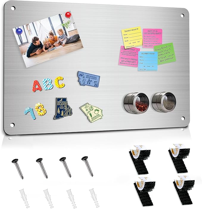 Magnetic Board 17.5" x 11.4" Magnet Bulletin Board is Suitable for displaying Notes, Photos,Magnetic Letters, Suitable for Walls, refrigerators, cabinets, etc (Silver)