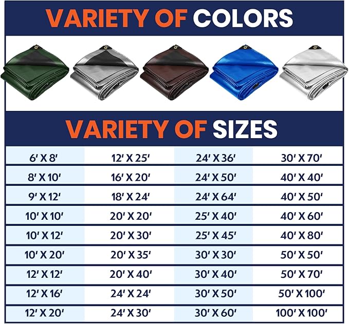 Tarpco Safety Heavy Duty 10 Mil Tarp Cover, Waterproof, UV Resistant, Rip and Tear Proof, Poly Tarpaulin with Reinforced Edges for Camping, Roof, Patio, Pool, Boat. (Brown/Black 24′ X 64′)