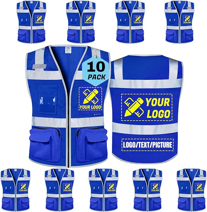 BeautyWill Custom Logo Safety Vest Class 2 High Visibility Reflective Vest for Men - Personalized Logo Team Vest