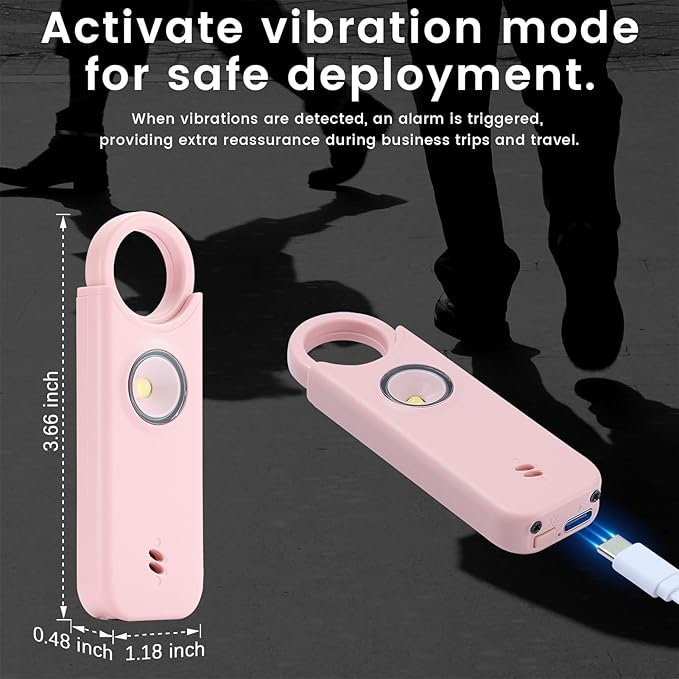 Personal Safety Alarm - 135dB Ultra Loud Siren with LED Strobe Light, USB-C Rechargeable, Compact Keychain Alarm for Women/Men, Emergency Flashlight & Vibration Alert(Pink)