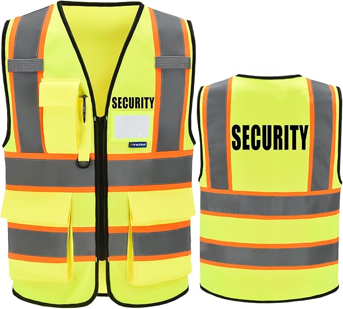 AYKRM Security Vest for Men Women 7 Pockets High Visibility Reflective Safety Vest Front Zipper Meets ANSI/ISEA