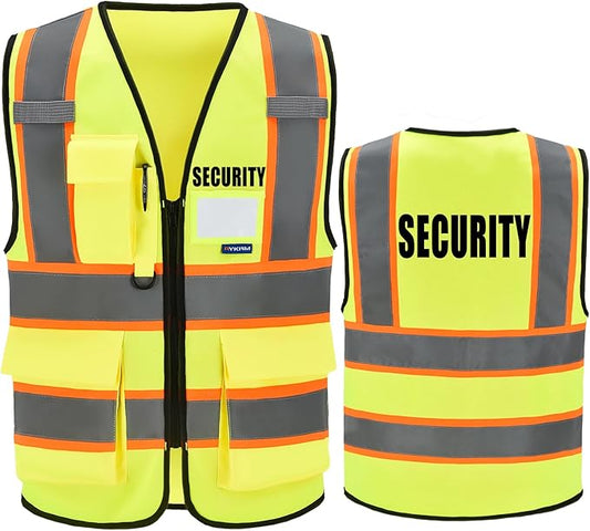 AYKRM Security Vest for Men Women 7 Pockets High Visibility Reflective Safety Vest Front Zipper Meets ANSI/ISEA