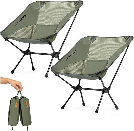 CAMEL CROWN Portable Camping Chair Lightweight Compact Folding Chair Mesh for Outdoor Camp Travel Beach Picnic Festival Hiking Backpacking Army Green 2 Pack