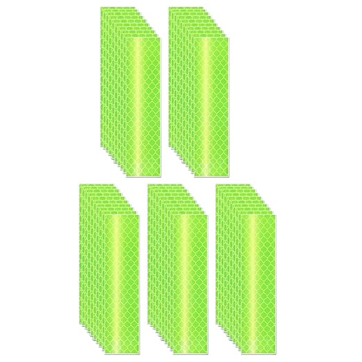 Non Fading Fluorescent Yellow Reflective Stickers 1 inch X 4 inch, Outdoor Waterproof High Visibility Safety Adhesive Reflector (50 Pcs)