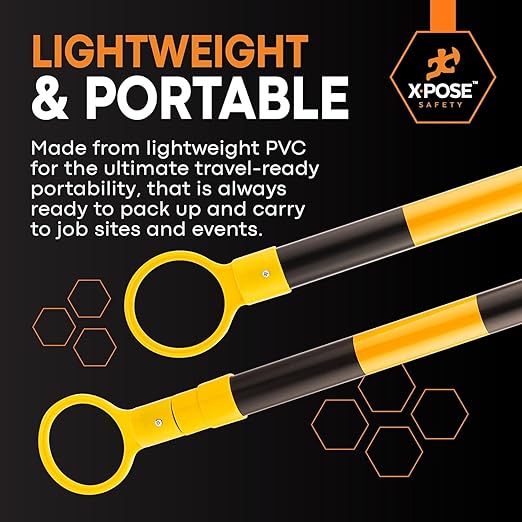 Retractable Barrier for Safety Traffic Cones - 53" to 84" - 2" OD - Large Yellow & Black Bar Barricade Bulk Half Pallet 360 Pack for Road Construction, Parking,Warning,Security Divider by Xpose Safety