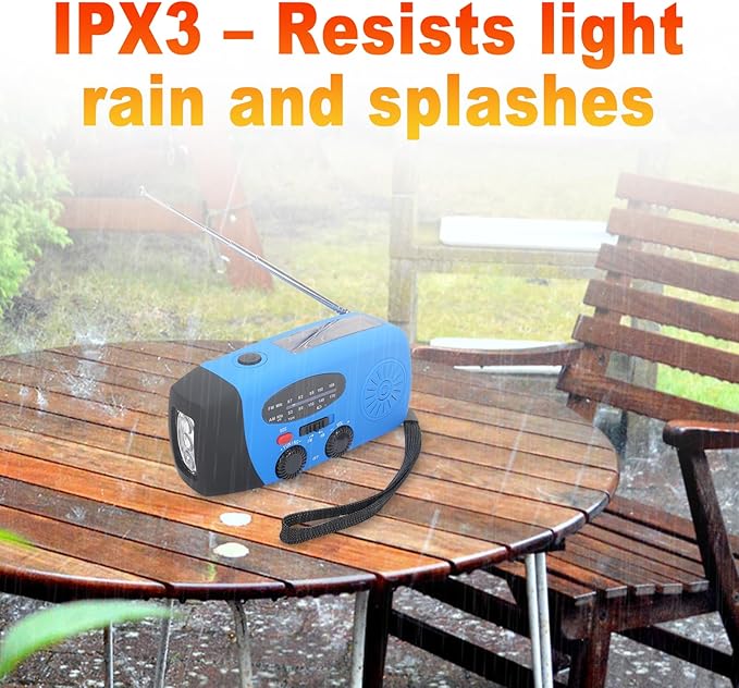 2000mAh Wind Up Radio, Portable Solar Emergency Radio with SOS Alarm, AM FM Weather and Torch, for Power Outage Camping Hiking (Blue)