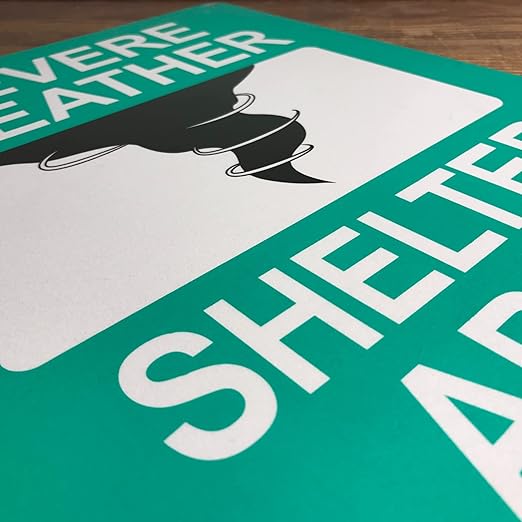 TRADESAFE Severe Weather Shelter Area Sign - Storm Shelter Sign, Quick Install, Light Reflective, UV-Resistant, Waterproof, 10” X 14” Aluminum Safety Signs for Business