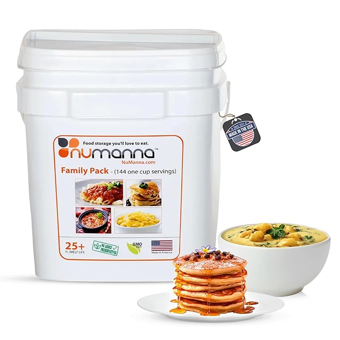 Numanna Family Pack Emergency Food Storage Bucket – 144 Servings, 20 lbs | 1-Month Survival Meal Kit for Long-Term Preparedness | Non-GMO Freeze-Dried Meals in Resealable Pouches | Healthy, Nutritious Everyday Food Supply | 25+ Year Shelf Life | Made i...