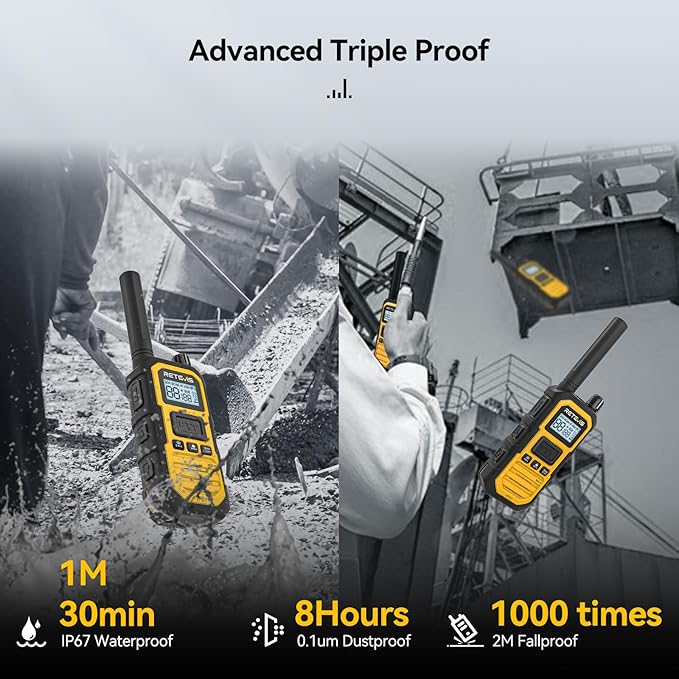 Retevis RB48 Plus Radios Walkie Talkies, IP67 Waterproof Two Way Radio Long Range, Heavy Duty 2 Way Radio, GMRS, Group Call, Vibration Alert, Emergency, for Construction Job Site(6 Pack)