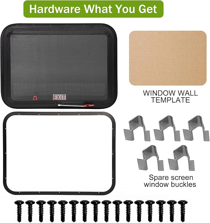 30"x22" RV Emergency Exit Window - DOT-Certified Tempered Glass, Security Lock, Waterproof Aluminum Frame w/Mesh Screen (Fits 1"-1.77" Walls, Complete Kit)