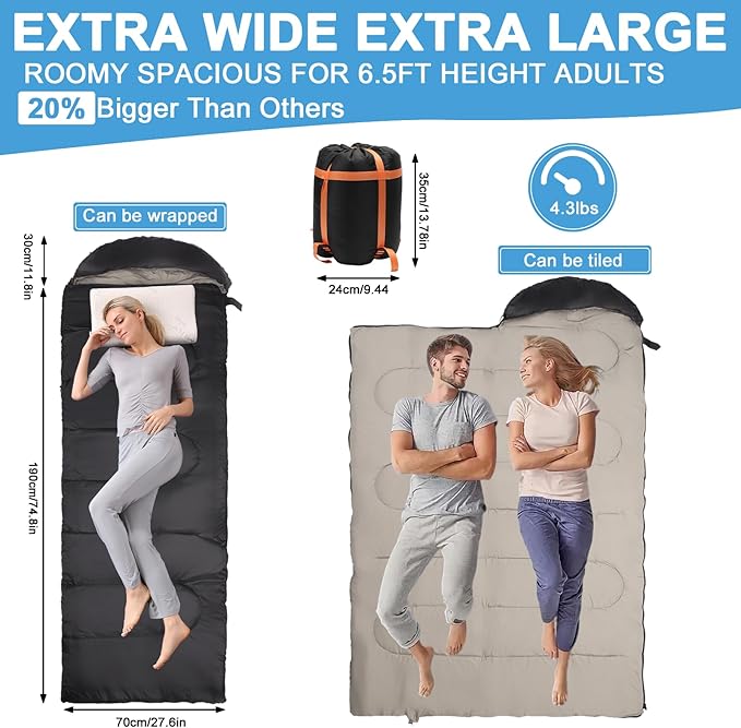Heated Sleeping Bag for Adults, Electric Warm Bag with 3 Adjustable Heating Levels, USB Powered Heating Pads Adjustable Hood, 0 Degree Sleeping Bag Keep Warm for Cold Weather Camping Outdoor Hiking