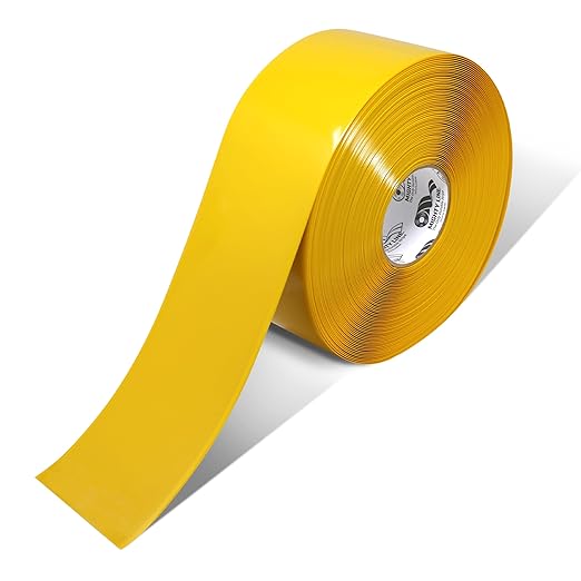 Mighty Line Solid Floor Marking Tape for Safety, Caution, Warning, Heavy-Duty, Peel and Stick Adhesive, Beveled Edge Design, Industrial Quality, 4 inch, 100' Roll, Yellow