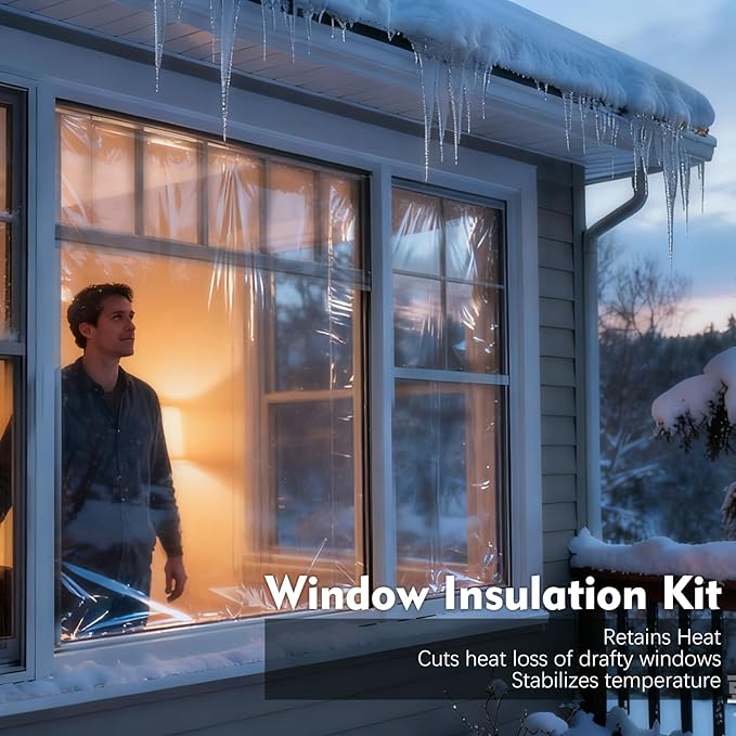 62''x42'' Window Insulation Kit-9PCS, Window Plastic for Winterizing, Window Insulation for Winter, high-Clarity