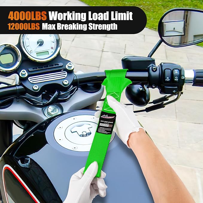 Nilight Soft Loop 1.7”×17" Motorcycle Tie Down Straps Heavy Duty 12000Lbs Max Break Strength for Securing ATV UTV Kayak Moving Cargo (8PK-Green)
