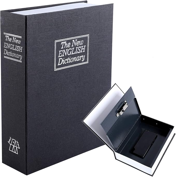 KYODOLED 10.5Inch Diversion Book Safe with Combination Lock, Extra Large Safe Secret Hidden Metal Lock Box,Money Hiding Box,Collection Box,10.5" x 7.8" x 2.6" Black Extra Large