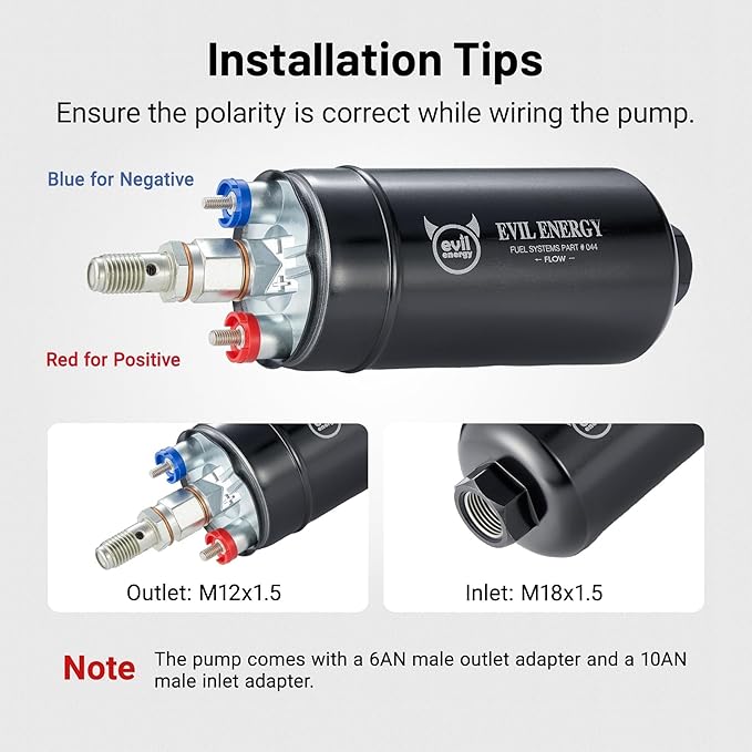 EVIL ENERGY External Inline Fuel Pump Electric 300LPH High Flow 12V with 60 mm Bracket Clamp Black