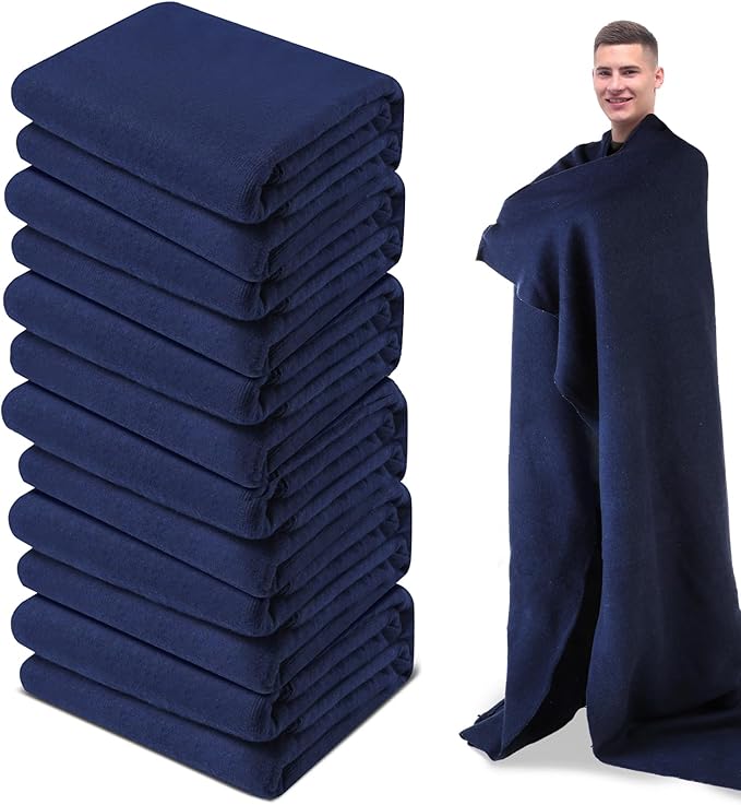 Preboun 6 Pcs First Aid Fire Retardant Blanket Military Blanket 60" x 80" Survival Throw for Camping Emergency and Everyday Use Fire Retardant Extra Thick and Warm Outdoor Bed Throw (Dark Blue)