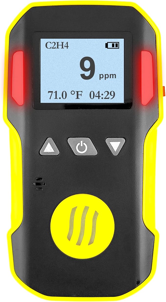 Ethylene Gas Detector (C2H4) by Forensics | USA NIST Calibration & Certificate | USB Recharge | Sound, Light and Vibration Alarms | 0-100ppm C2H4 |