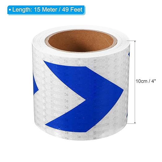 PATIKIL Reflective Tape, 4 Inch x 49 ft Waterproof Self Adhesive High Visibility Safety Warning Arrow Tape Outdoor Reflectors for Trucks Trailers Cars, White Blue