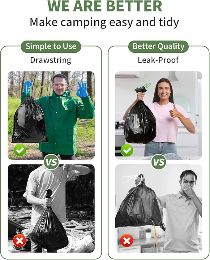 25 Portable Camping Toilet Bags Drawstring, 8 Gal Compost Bags for Potty Adults, Outdoor Waste Bag for 5 Gallon Bucket Bathroom Travel Backpacking