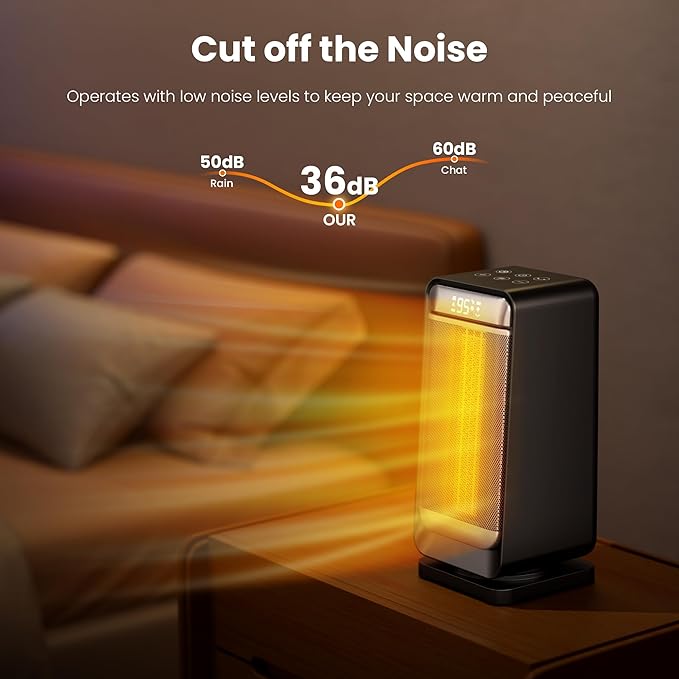 Space Heater,1500W Portable Heaters for Indoor Use with Thermostat, 70°Oscillation, Digital Display, 12H Timer,Electric PTC Ceramic Fast Safety Heat for Office Bedroom Desk