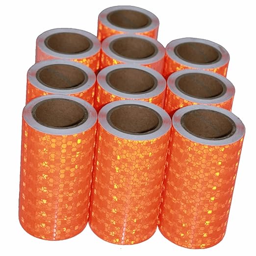Industrial Reflective Tape Orange 4 inch Wide, Outdoor Waterproof High Visibility Safety Warning Adhesive Strips (10 feet, 10 Rolls)